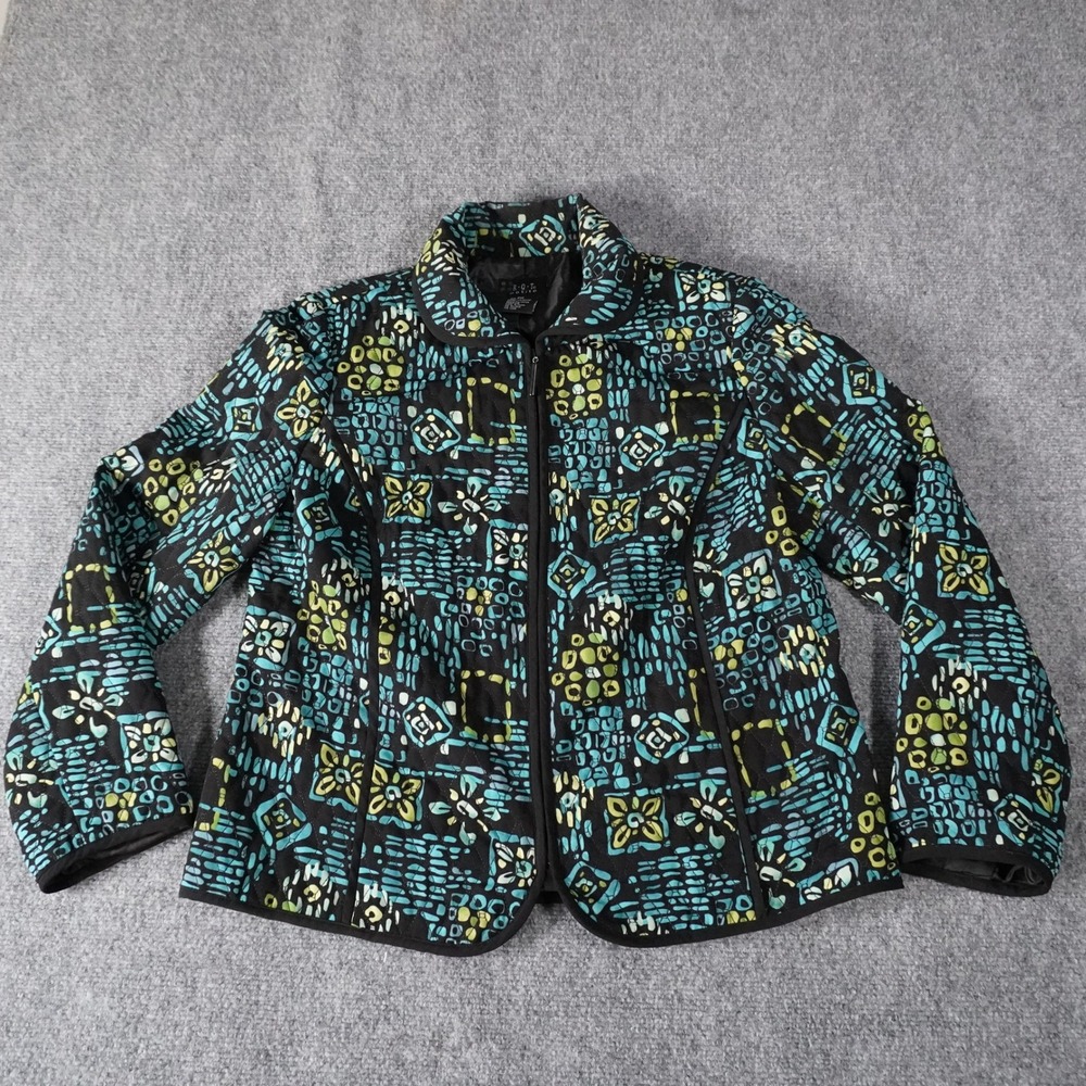 RQT Petite Women's Quilted‎ Bomber Jacket Geometric Print Full Zip Multicolor